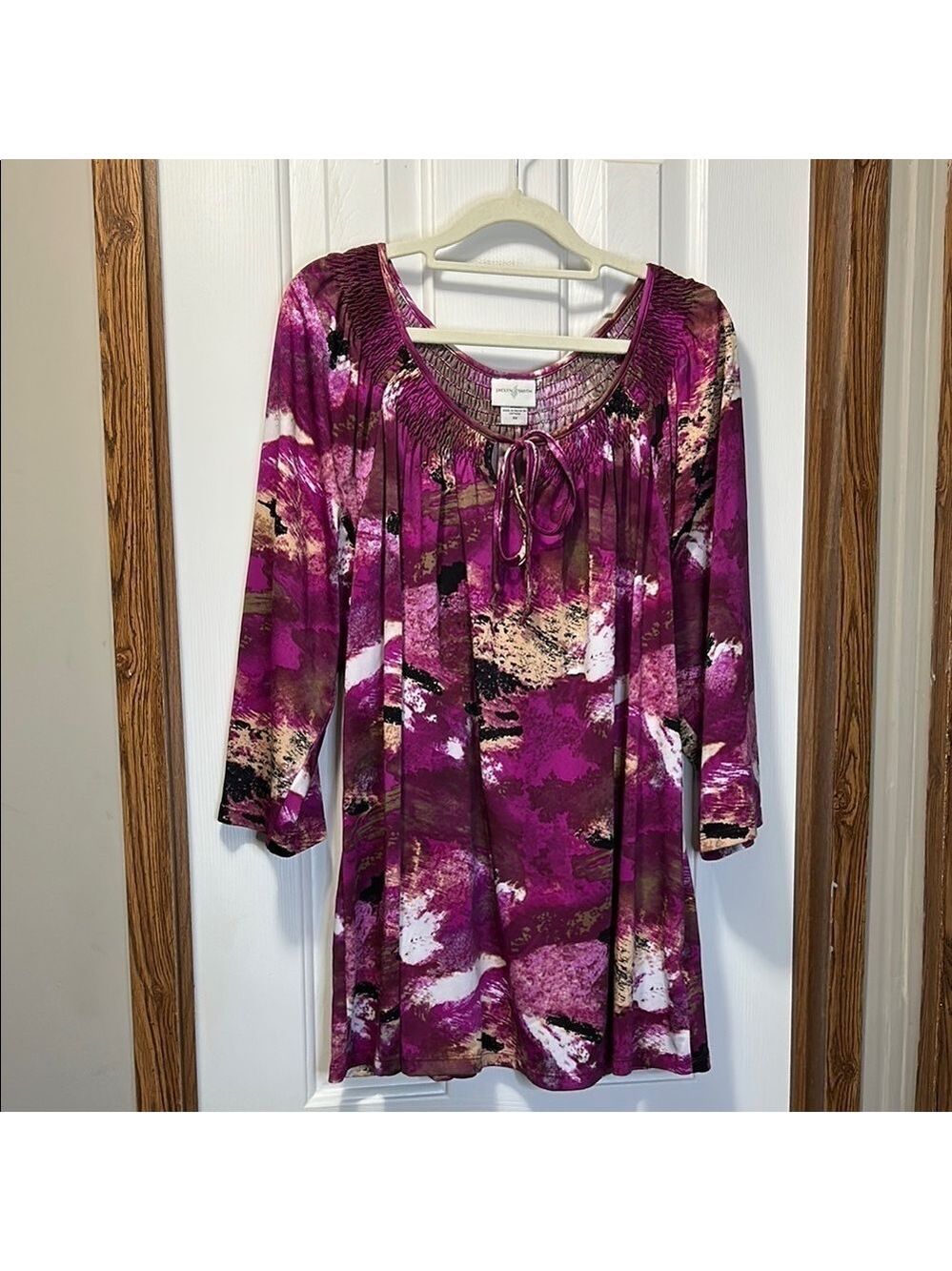 Jaclyn Smith Women's Top - Pink and Purple Pattern EUC
